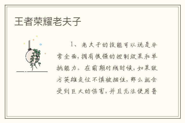 王者荣耀老夫子